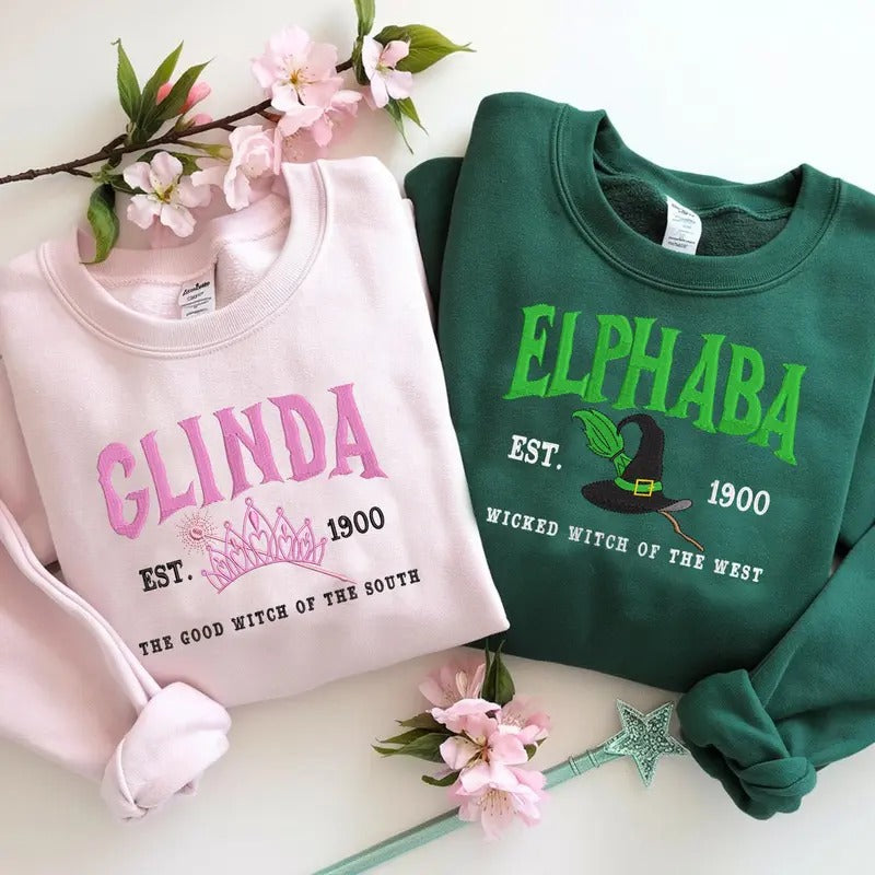 Wickeds Embroidered Sweatshirt, Elphaba And Glinda Besties Embroidered Sweatshirt, Broadway Musical Movie Shirt