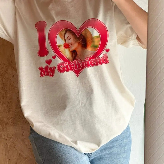 I Love My Girlfriend Tshirt Custom Photo, I love my girlfriend/ boyfriend/Wife Custom Shirt, Custom Shirt, I Love My Girlfriend Shirt Custom, Valentine's Day shirt ,Valentine Gift, Shortsleeve Crewneck Cotton Unisex T-Shirt