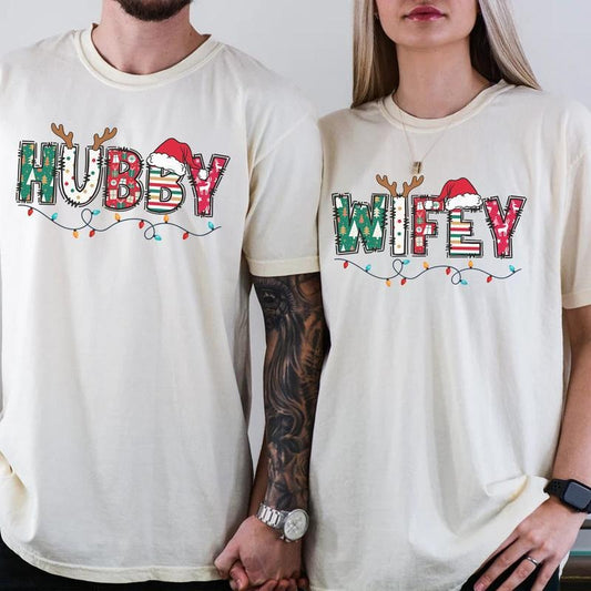 Wifey Hubby Matching Shirt, Christmas Couple T Shirt, Family Matching Tee, Holiday Gift, Wife And Husband T Shirt, Unisex Tee, Classic Couple Tee Womenswear Clothing C0021 Embroidered Prints Suits Comfort Fabric Casual