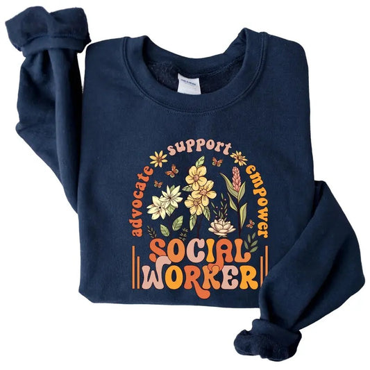 Wildflower Social Worker Sweatshirt, Social Worker Gift, School Social Worker Shirts With Sayings, Low Battery Tops...
