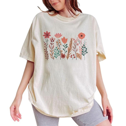 Wildflower Vintage Tee, Botanical Floral Vintage Graphic Tee Women, Nature Lover Unhinged Shirts For Women, Women Outfit, Shirts For Her, Women's Tops, Womenswear, Cotton Fabric Relaxed Fit Chic Style