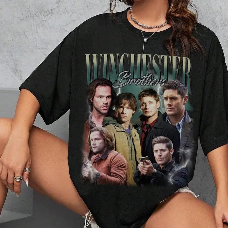Winchester Brothers Shirt Sam Dean Winchester Supernatural Tee 90s Rock Style Bootleg T-Shir Oversized Top Womenswear...
