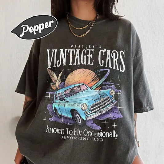 Wizard Flying Car  Shirt, Vintage Style Weasley Car Tee, Bookish Wizard Shirt, Universal Fan T-shirt,Magical Adventure...