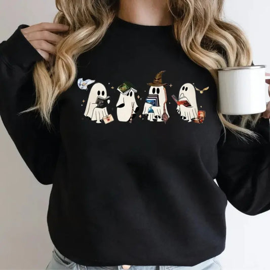 Wizard Ghost Book Sweatshirt, Ghost Bookish Shirt, Wizard Ghost Sweater, Halloween Gift For Book Lovers, Bookish...
