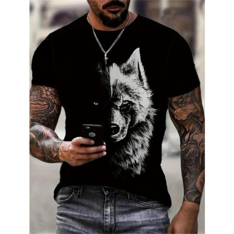 Wolf Creative 3D Print Stylish T-shirt - Soft Slight Stretch Polyester Crew Neck Short Sleeve Top for Men