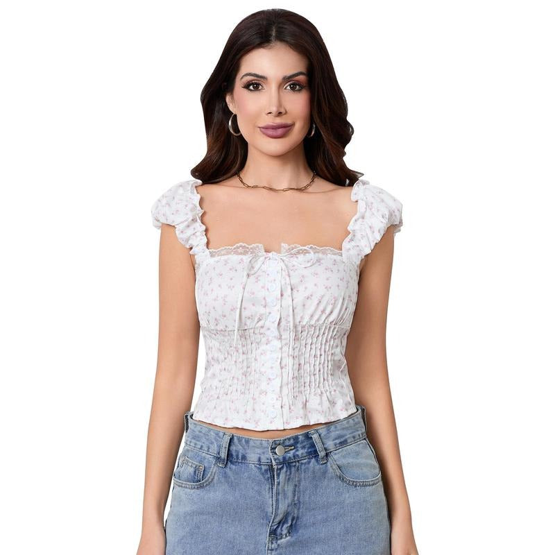 Women Camisole, Sleeveless Tops Square Neck Floral Tie-up Slim Fit Summer Vest for Party Club Comfort Womenswear...