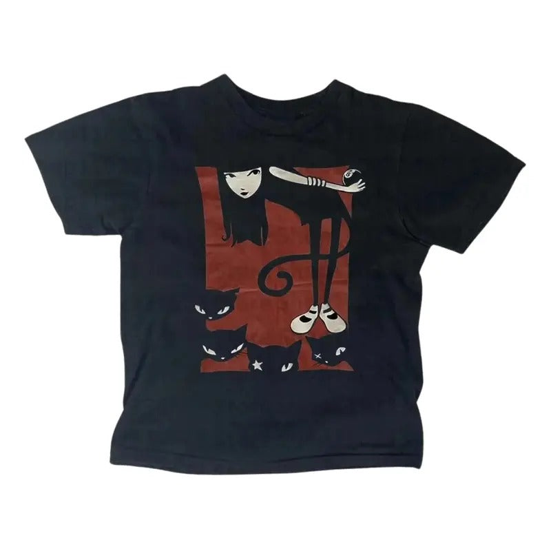 Women Cat Baby Tee, Women 2000s Tops, Y2k Style, Clothes, Emo Girls Baby Tees, Punk Streetwear, Grunge Crop Tops, Women's...