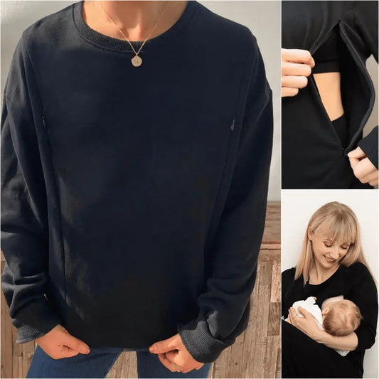 Women Causal Maternity Nursing Sweatshirt Comfort Friendly Zip Breastfeeding Pullover Tops Mama's Boobery Sweater...