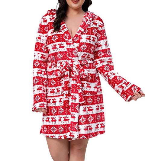Women Christmas Hooded Robes Plush Long Sleeve Robes Soft Warm Spa Bathrobes Sleepwear Loungewear Womenswear Chic...
