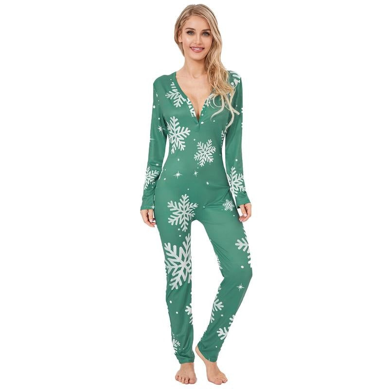 Women Christmas Pajama Print V Neck Long Sleeve Jumpsuits Loungewear Soft Sleepwear for Nightwear Womenswear Casual...