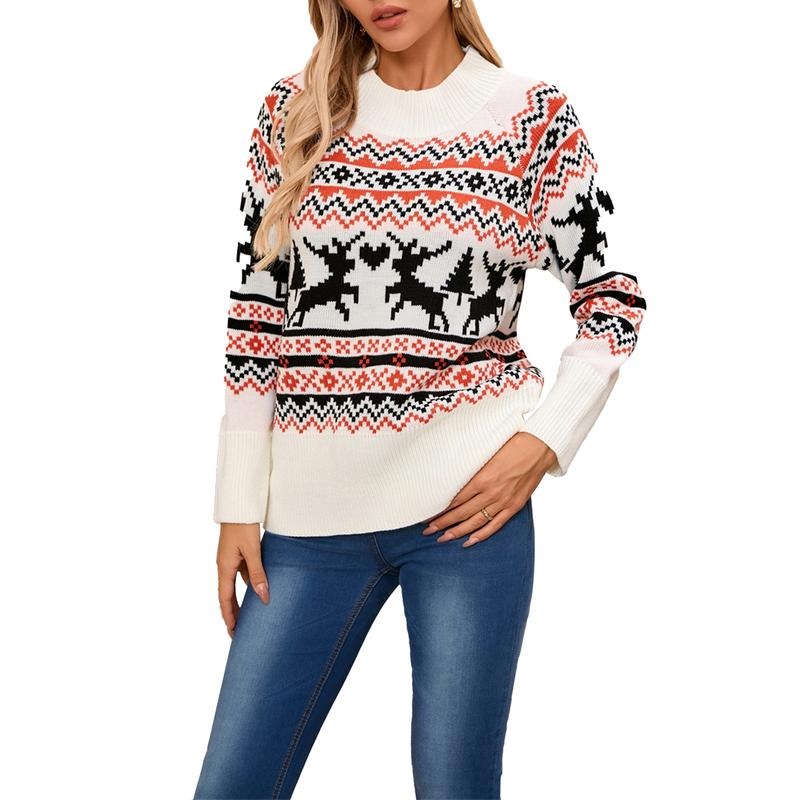 Women Comfy Christmas Sweaters Casual Elk Print Warm Long Sleeve Pullover Basic Knitwear for Fall Streetwear T-Shirts,...