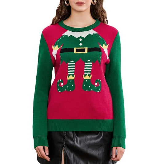 Women Cute Christmas Sweaters Casual Trendy Elf Legs Print Crew Neck Warm Pullover Basic Knitwear for Fall Streetwear...