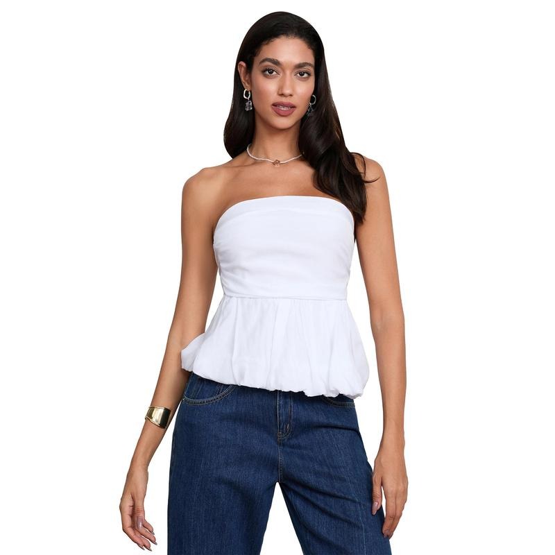 Women Cute Tube Tops Summer Bubble Hem Plaid Print Bandeau Vest Backless Shirts for Streetwear Casual Cotton Fashion...