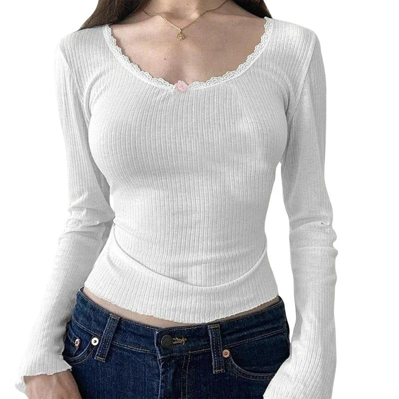 Women Knitting Shirt, Long Sleeve Scoop Neck Casual Shirt Party Street Solid Color Tops, S-M-L Womenswear Everyday...