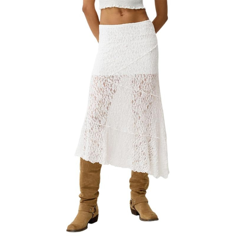 Women Lace Skirt, Elegant Low Waist Patchwork Summer Long Skirt for Casual Daily T-Shirts, Hoodie, Sweatshirt