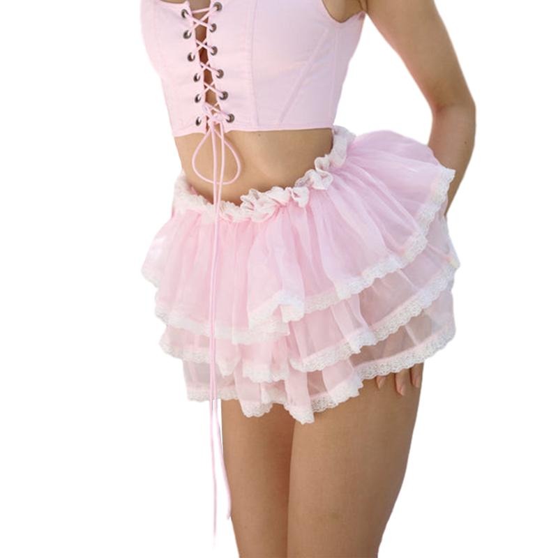 Women Mini Skirt, Elastic High Waist Layered Skirt Summer Lace Trim A-line Skirt for Party T-Shirts, Hoodie, Sweatshirt