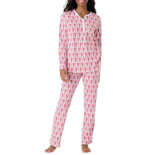 Women Pajama Set, Monkey Print Long Sleeve Button Closure Tops with Pants Sleepwear Loungewear