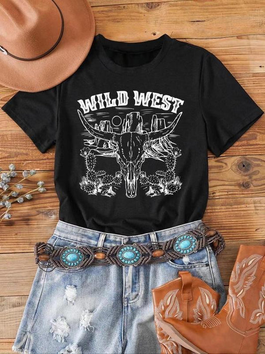 Women's Animal & Letter Print Round Neck Graphic Tee, Vintage Trendy Casual Short Sleeve T-shirt for Daily Wear, Ladies All Seasons Outfit