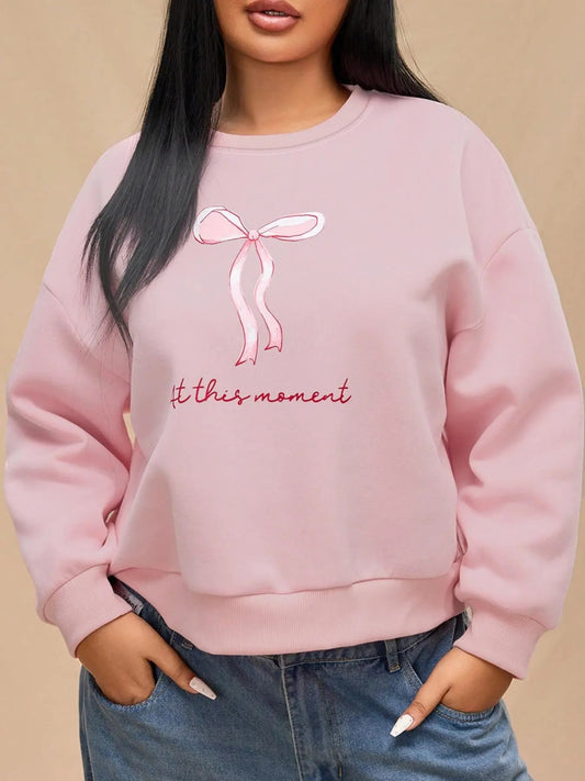 Women's Bow Print Round Neck Pullover Sweatshirt, Fashion Casual Crew Neck Sweatshirt for Daily Holiday Outdoor Wear,...