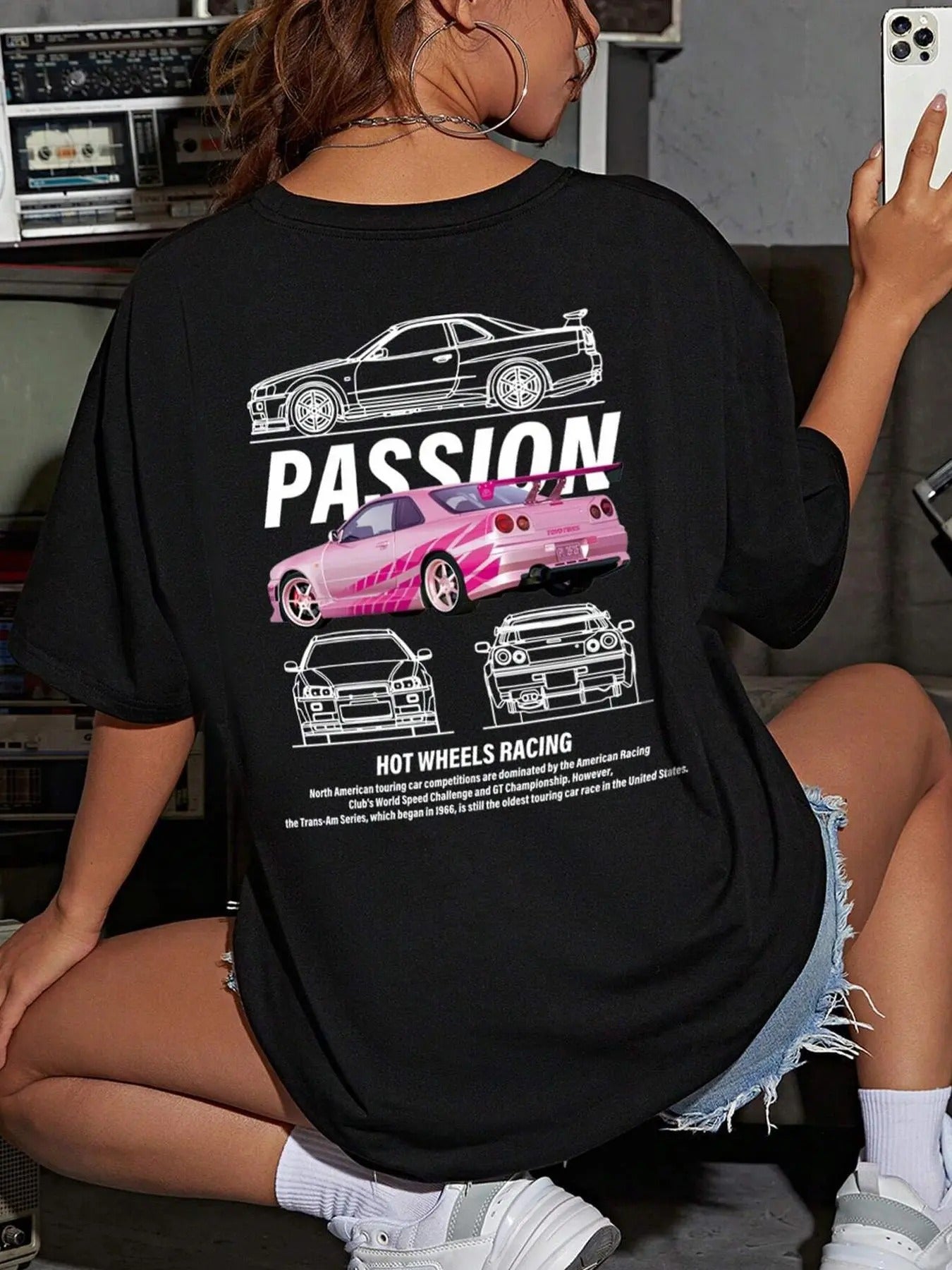 Women's Car & Letter Print Drop Shoulder Tee, Casual Half Sleeve Round Neck T-Shirt for Daily Wear, Ladies Clothes for...