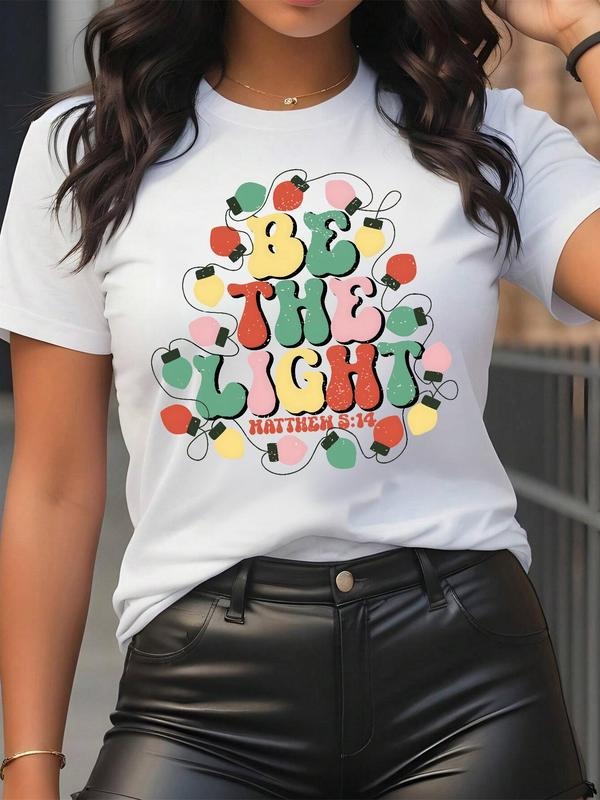 Women's Cartoon & Letter Print Round Neck Tee, Fashion Casual Crew Neck T-Shirt for Daily Holiday Vacation Outdoor Wear,...