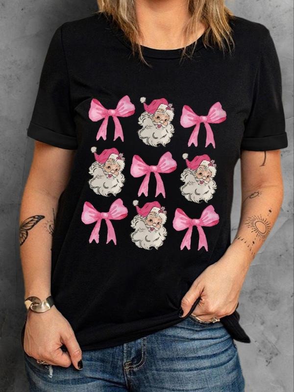 Women's Cartoon Christmas Print Round Neck Tee, Casual Short Sleeve Crew Neck T-Shirt for Summer, Fashion Women's Top for...