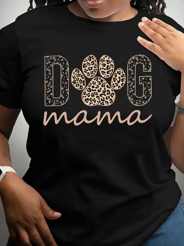 Women's Cartoon Dog Paw Print Round Neck Tee, Fashion Casual Crew Neck T-Shirt for Daily Holiday Vacation Outdoor Wear,...