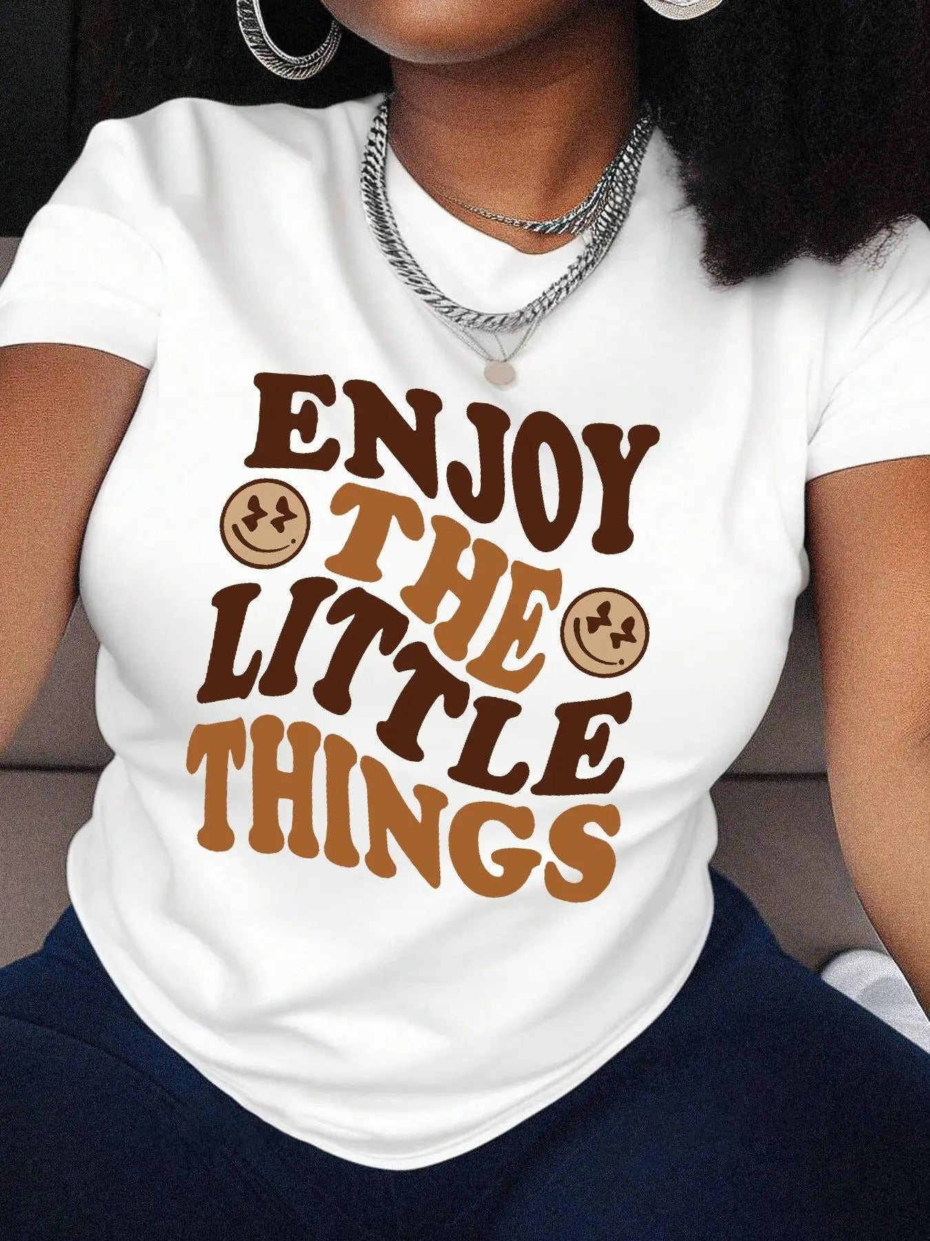 Women's Cartoon Face & Letter Print Round Neck Tee, Fashion Trendy Short Sleeve T-Shirt for Daily Holiday Vacation...