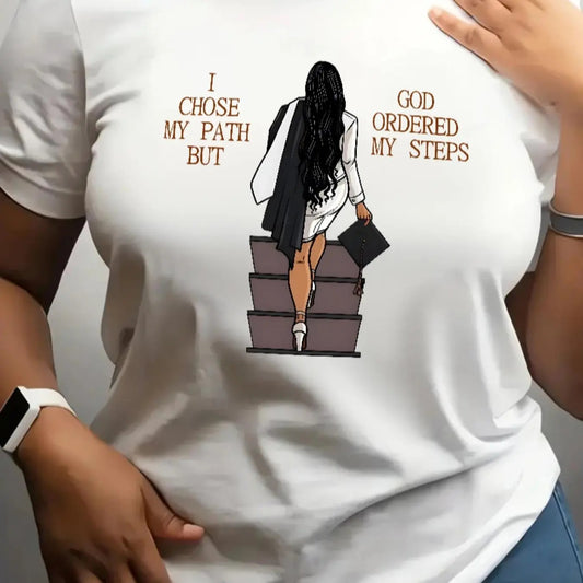 Women's Cartoon Girl & Letter Print Round Neck Tee, Fashion Casual Crew Neck T-Shirt for Daily Holiday Vacation Outdoor...