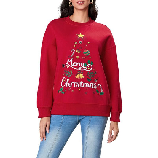 Women's Christmas Print Sweatshirt Drop Shoulders Long Sleeve Casual Pullover Tops T-Shirts, Hoodie | InkThreadWorks.com