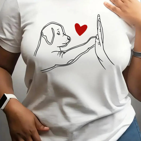Women's Dog & Heart Print Round Neck Tee, Casual Short Sleeve Crew Neck T-shirt for Summer, Fashion Women's Top for Daily...
