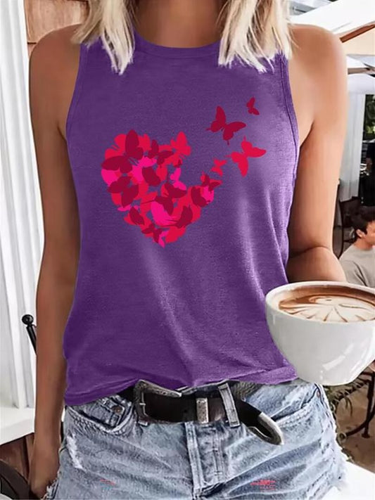 Women's Floral & Butterfly Print Tank Top, Casual Sleeveless Top for Summer, Ladies Clothes for Daily Wear T-Shirts,...