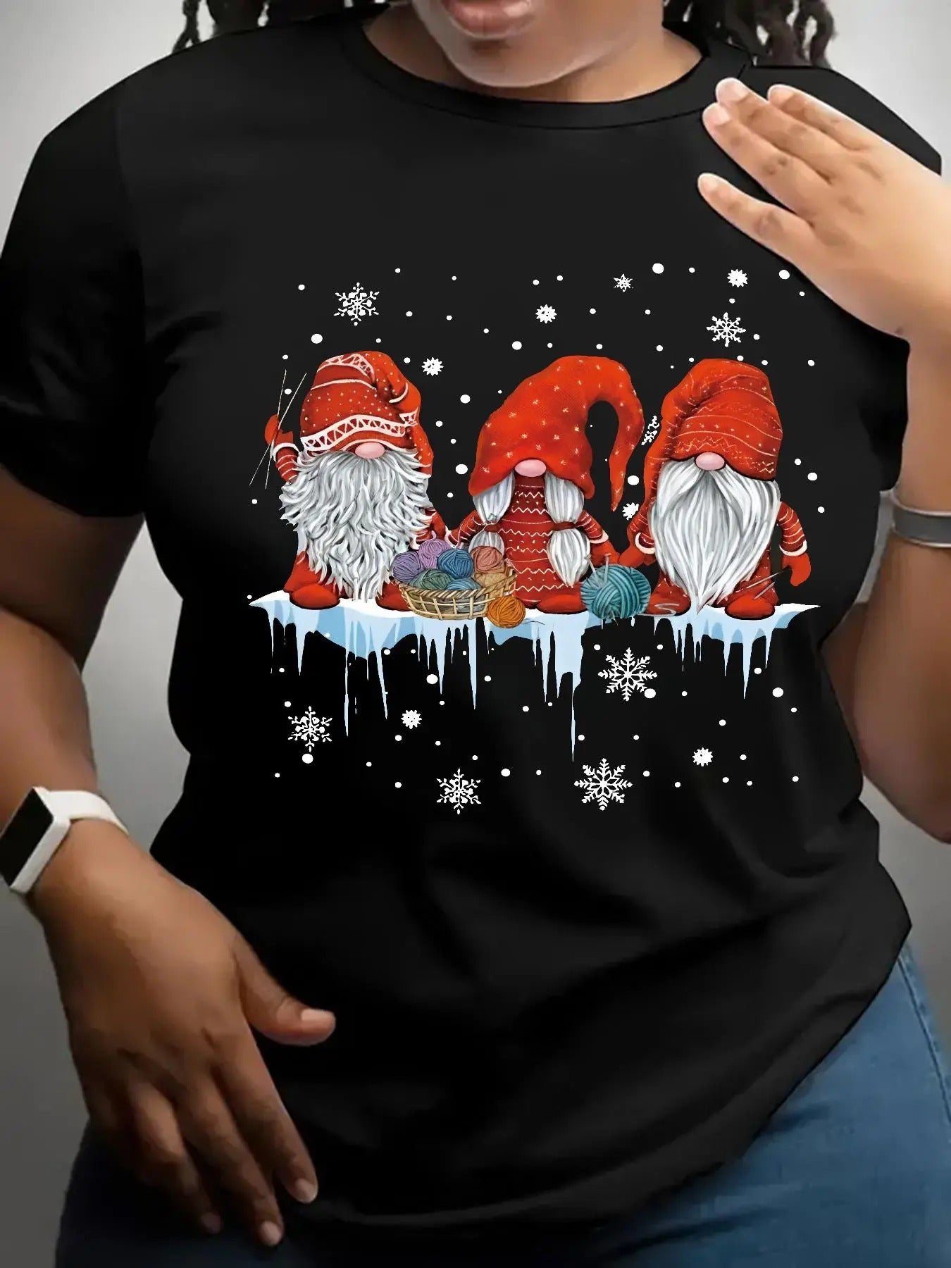 Women's Gnome Print Round Neck Tee, Casual Short Sleeve Crew Neck T-shirt for Summer, Fashion Women's Top for Daily Wear,...
