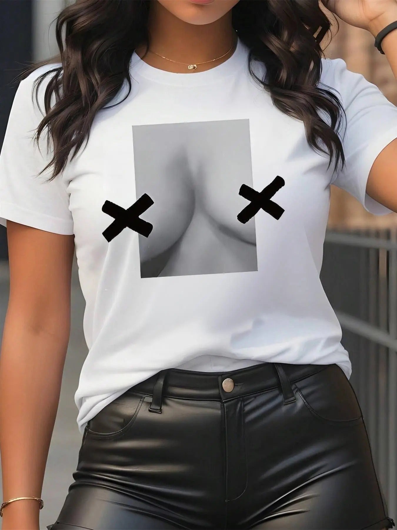 Women's Graphic Round Neck Tee, Fashion Casual Crew Neck Short Sleeve T-Shirt for Daily Outdoor Wear, Ladies Clothes for Summer