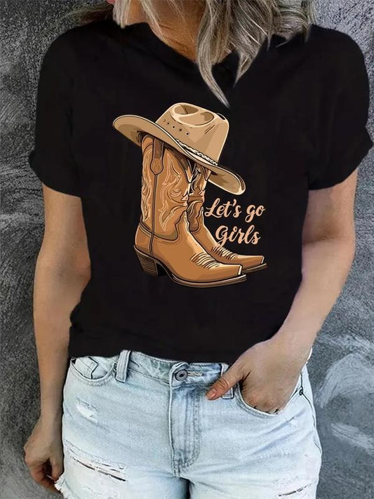 Women's Graphic Round Neck Vintage Tee, Casual Short Sleeve T-shirt For Daily Wear, Ladies Clothes For All Seasons