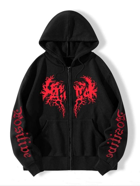 Women's Graphic Zip Up Drawstring Pocket Hoodie, Country Outfits, Fashion Casual Letter Print Hooded Outerwear for Daily Holiday Outdoor Wear, Women Clothes for Fall & Winter