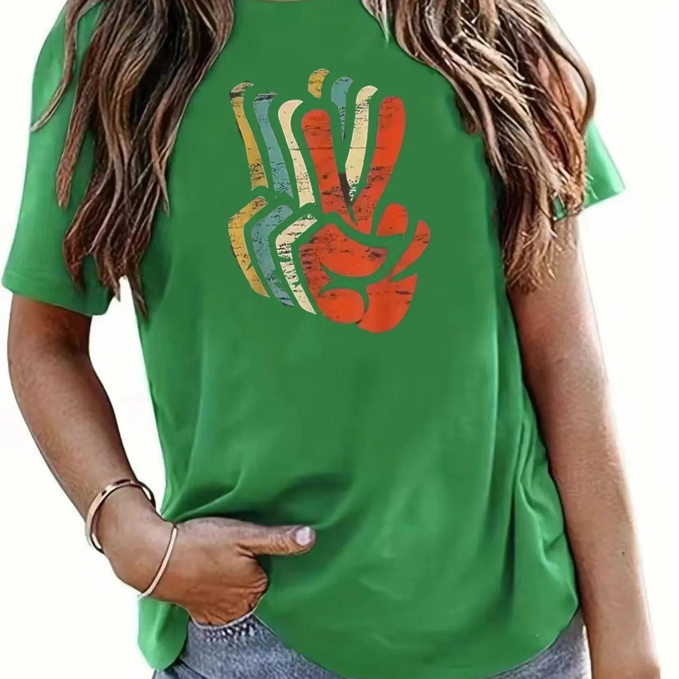 Women's Hand Printed Round Neck Tee, Casual Short Sleeve Crew Neck T-Shirt for Summer, Fashion Women's Top for Daily Wear...