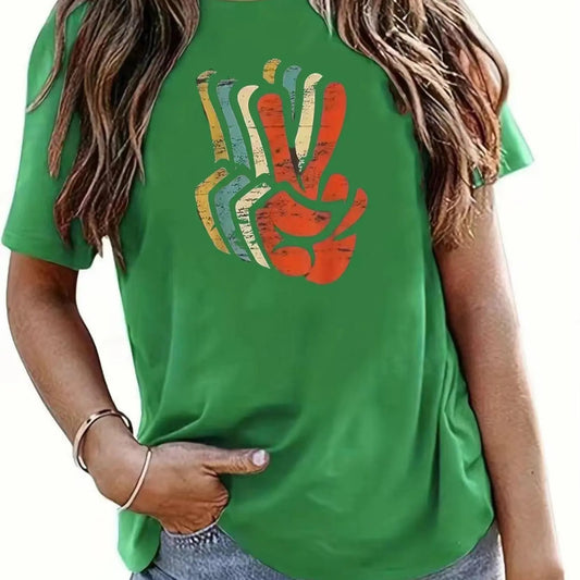 Women's Hand Printed Round Neck Tee, Casual Short Sleeve Crew Neck T-Shirt for Summer, Fashion Women's Top for Daily Wear...