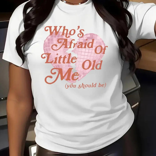 Women's Heart & Letter Print Round Neck Tee, Fashion Casual Crew Neck T-Shirt for Daily Holiday Vacation Outdoor Wear,...