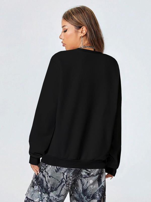 Women's Heart Print Drop Shoulder Sweatshirt, Casual Long Sleeve Round Neck Pullover for Fall & Winter, Women's Clothes...