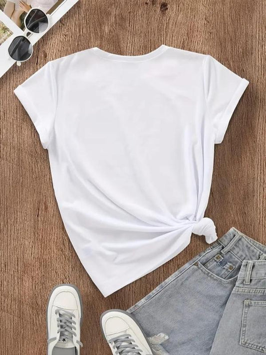 Women's Letter & Bull Head Print Round Neck Tee, Casual Short Sleeve Crew Neck T-shirt for Daily Wear, Ladies Clothes for...