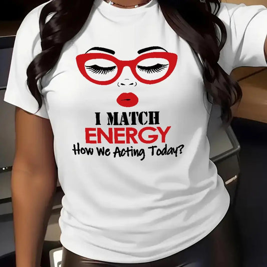 Women's Letter & Figure Face Print Round Neck Tee, Fashion Casual Crew Neck Short Sleeve T-shirt for Daily Holiday Vacation Outdoor Wear, Ladies Clothes for All Seasons, Graphic Tees Women, Womenswear