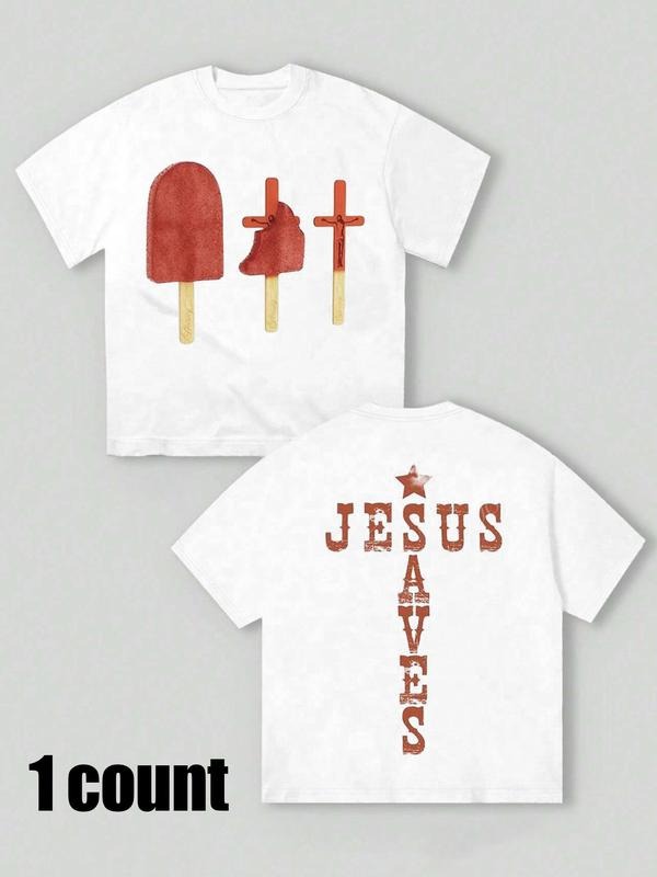 Women's Letter & Ice Cream Print Round Neck Tee, Trendy Casual Short Sleeve T-shirt for Daily Wear, Ladies All Seasons...