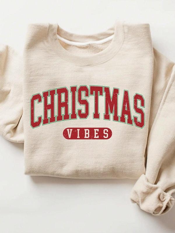 Women's Letter Print Crew Neck Sweatshirt, Casual Drop Shoulder Long Sleeve Pullover, Women's Fall & Winter Clothes for...