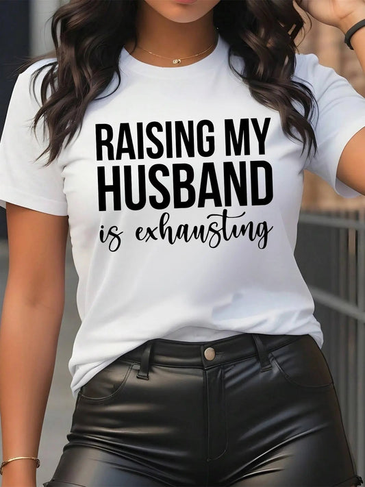 Women's Letter Print Round Neck Graphic Tee, Trendy Casual Short Sleeve T-shirt For Daily Wear, Ladies Summer Outfitstyle{n002}2