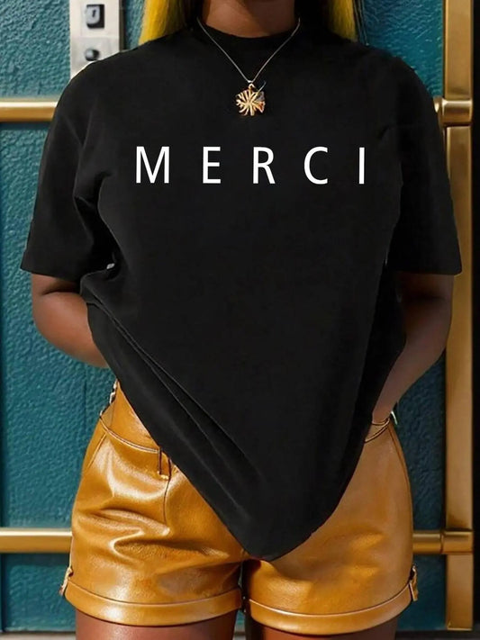 Women's Letter Print Round Neck Graphic Tee, Vintage Trendy Casual Drop Shoulder Short Sleeve T-shirt for Daily Wear, Ladies All Seasons Outfit