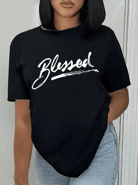 Women's Letter Print Round Neck Graphic Tee, Vintage Trendy Casual Short Sleeve T-shirt for Daily Wear, Ladies All Seasons Outfitstyle{n002}2