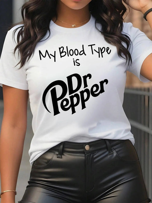 Women's Letter Print Round Neck Tee, Casual Crew Neck Short Sleeve T-Shirt for Daily Holiday Vacation Outdoor Wear,...