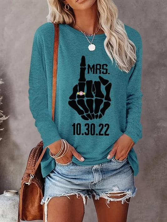Women's Letter Print Round Neck Tee, Casual Halloween Long Sleeve Crew Neck T-shirt for Daily Holiday Vacation Outdoor...