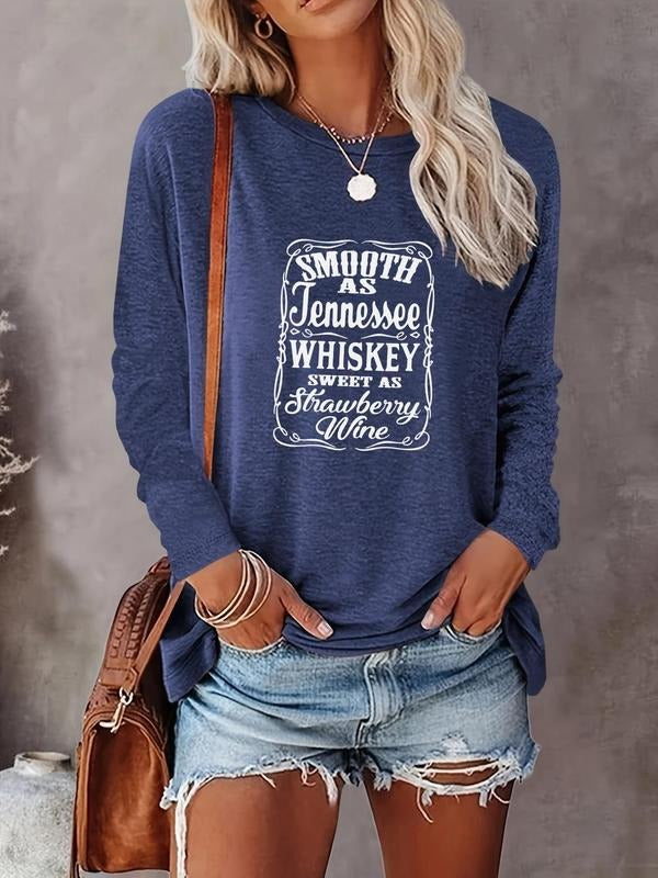 Women's Letter Print Round Neck Tee, Casual Long Sleeve Crew Neck T-shirt for Spring & Fall, Women's Top for Daily Wear...